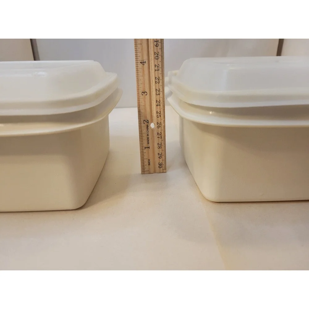 Tupperware Freeze N Save Ice Cream Keeper Set 2 Beige Rectangular Containers
